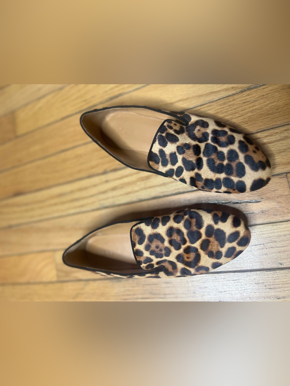 J Crew Leopard Calf Hair Loafers Shoes Brown Tan Animal Print Flats Size 7.5